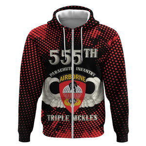 Personalized 555th Parachute Infantry Zip Hoodie Triple Nickles Airborne Veteran Tribute