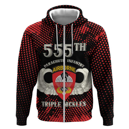 Personalized 555th Parachute Infantry Zip Hoodie Triple Nickles Airborne Veteran Tribute