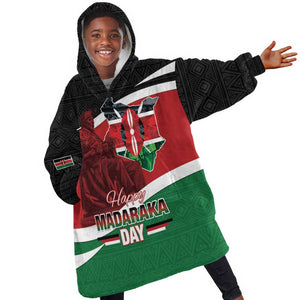 Kenya Madaraka Day Kid Wearable Blanket Hoodie Jomo Kenyatta With Map