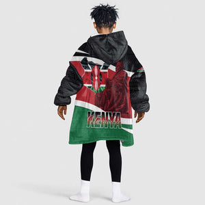 Kenya Madaraka Day Kid Wearable Blanket Hoodie Jomo Kenyatta With Map