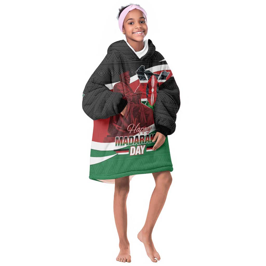 Kenya Madaraka Day Kid Wearable Blanket Hoodie Jomo Kenyatta With Map