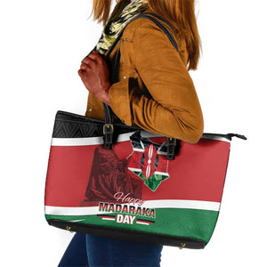Kenya Madaraka Day Leather Tote Bag Jomo Kenyatta With Map