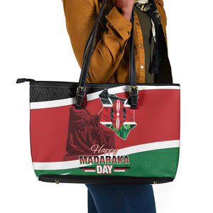 Kenya Madaraka Day Leather Tote Bag Jomo Kenyatta With Map