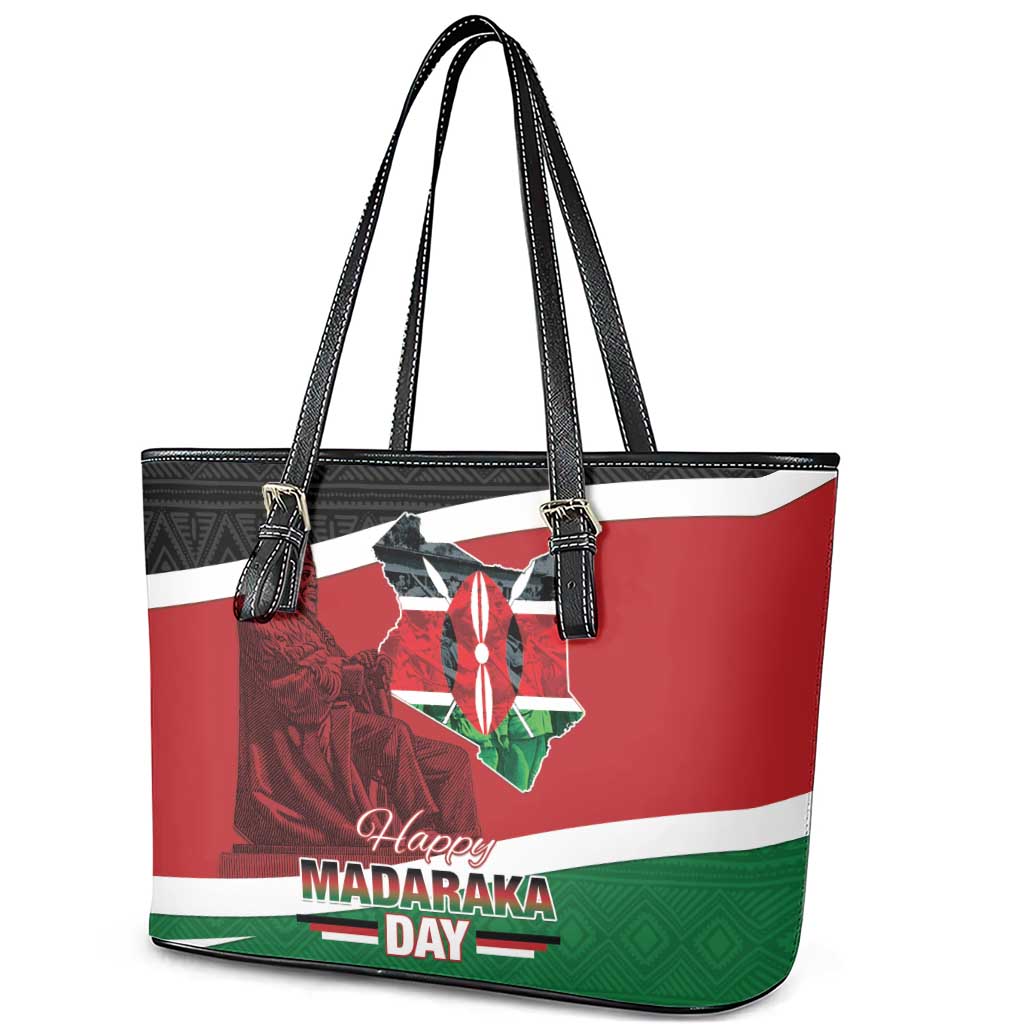Kenya Madaraka Day Leather Tote Bag Jomo Kenyatta With Map