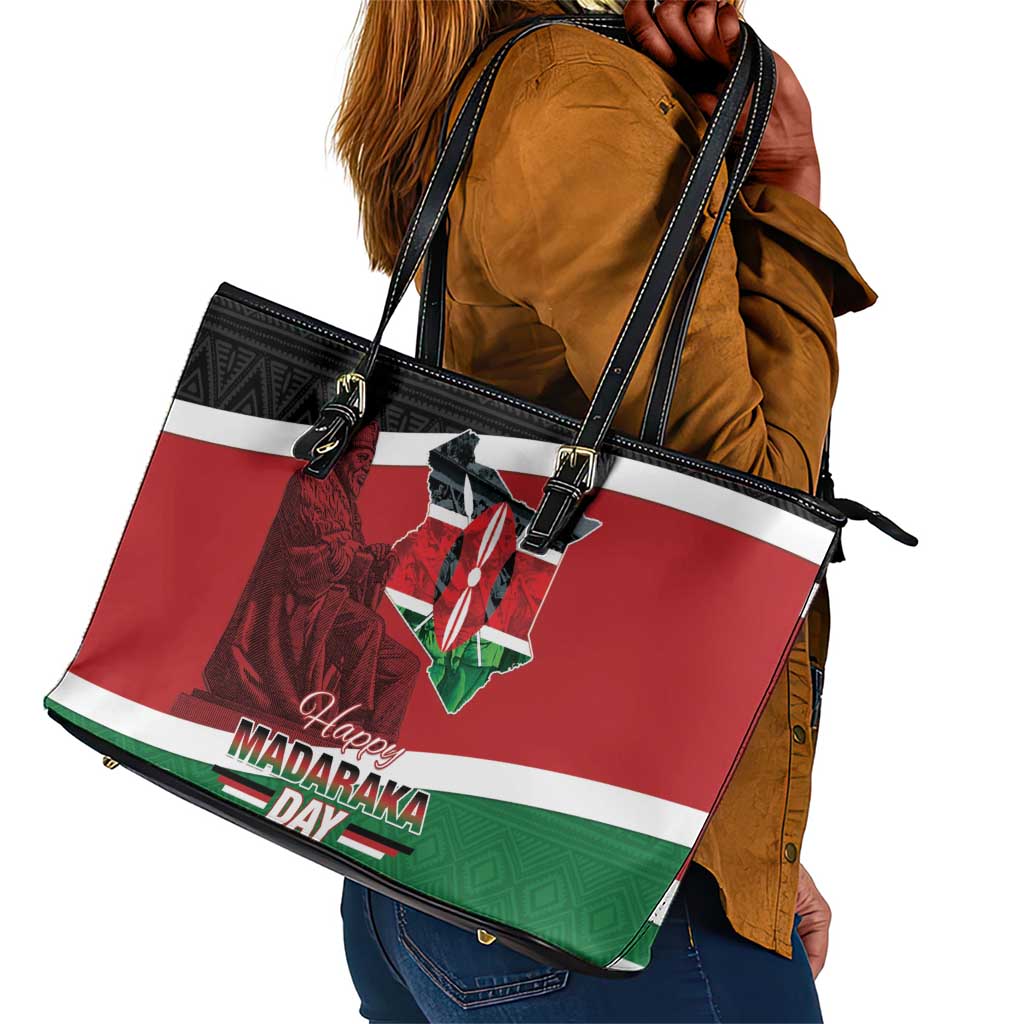 Kenya Madaraka Day Leather Tote Bag Jomo Kenyatta With Map