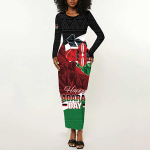Kenya Madaraka Day Long Sleeve Bodycon Dress Jomo Kenyatta With Map LT15