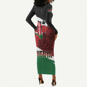 Kenya Madaraka Day Long Sleeve Bodycon Dress Jomo Kenyatta With Map LT15