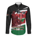 Kenya Madaraka Day Long Sleeve Button Shirt Jomo Kenyatta With Map
