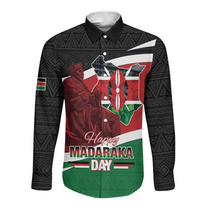Kenya Madaraka Day Long Sleeve Button Shirt Jomo Kenyatta With Map