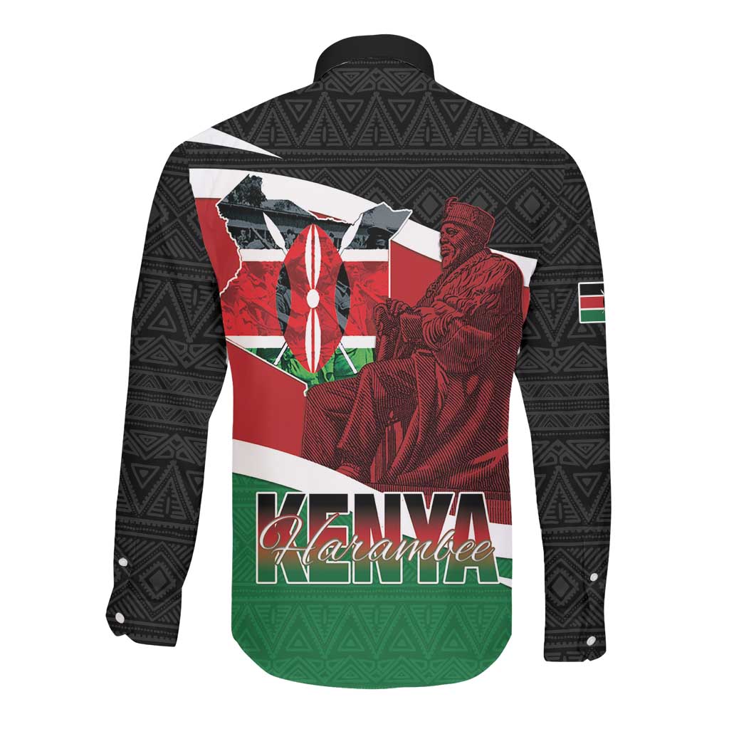 Kenya Madaraka Day Long Sleeve Button Shirt Jomo Kenyatta With Map