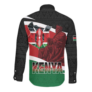 Kenya Madaraka Day Long Sleeve Button Shirt Jomo Kenyatta With Map