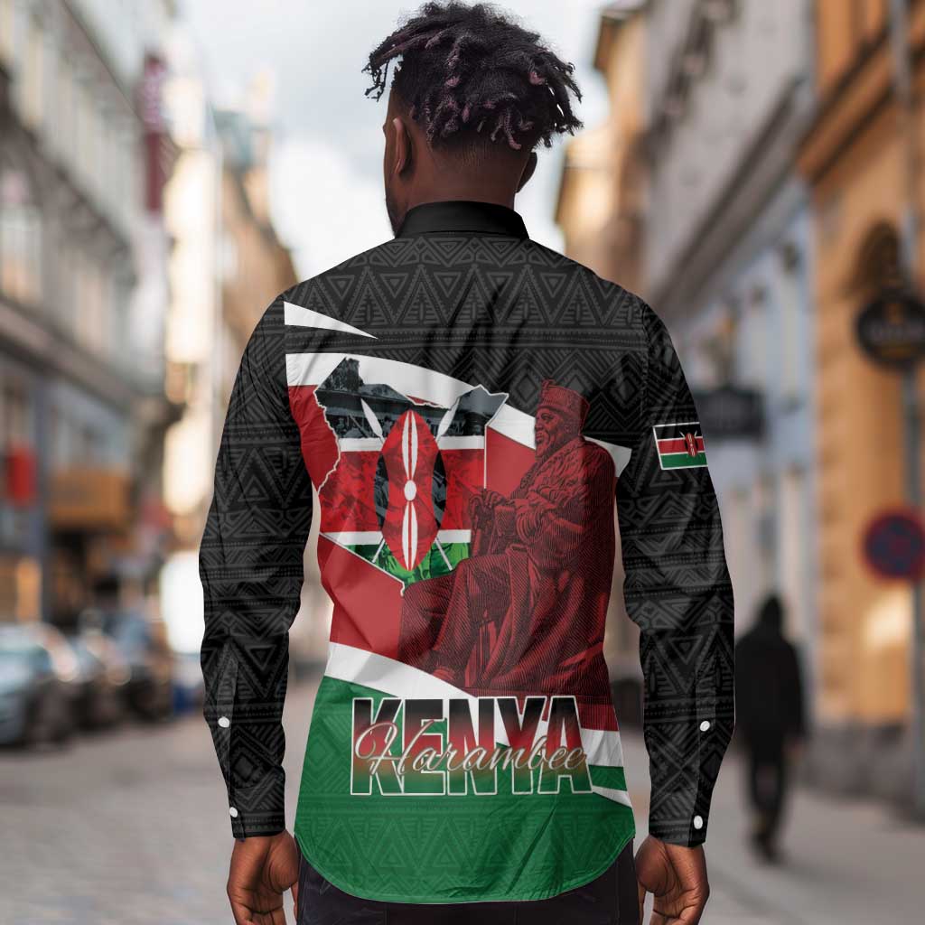 Kenya Madaraka Day Long Sleeve Button Shirt Jomo Kenyatta With Map