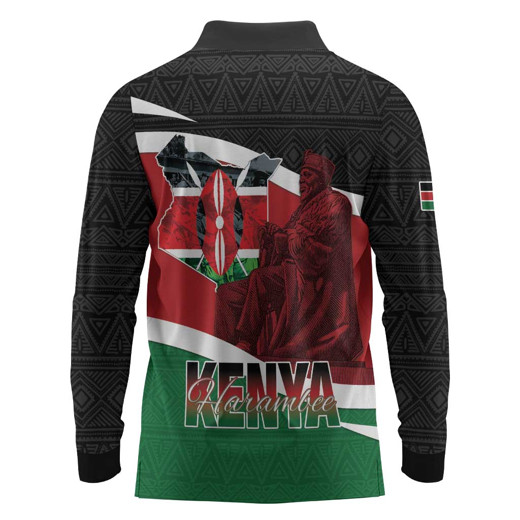 Kenya Madaraka Day Long Sleeve Polo Shirt Jomo Kenyatta With Map