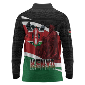 Kenya Madaraka Day Long Sleeve Polo Shirt Jomo Kenyatta With Map