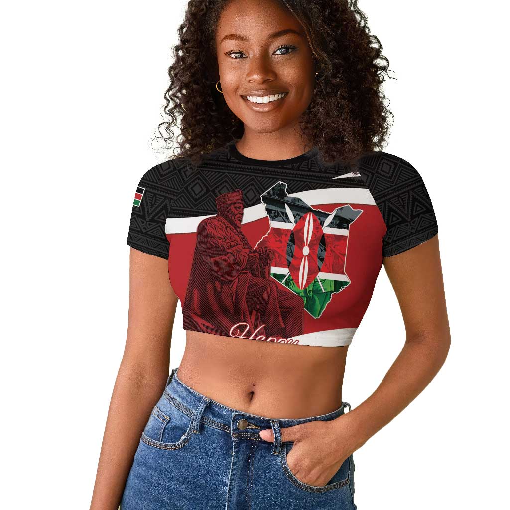 Kenya Madaraka Day Raglan Cropped T shirt Jomo Kenyatta With Map