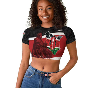 Kenya Madaraka Day Raglan Cropped T shirt Jomo Kenyatta With Map