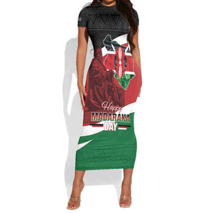 Kenya Madaraka Day Short Sleeve Bodycon Dress Jomo Kenyatta With Map LT15