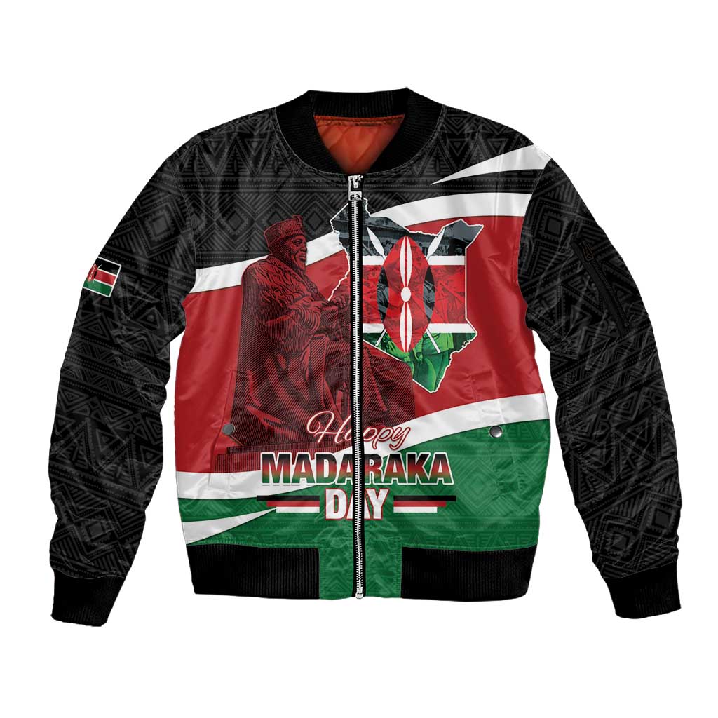 Kenya Madaraka Day Sleeve Zip Bomber Jacket Jomo Kenyatta With Map