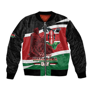 Kenya Madaraka Day Sleeve Zip Bomber Jacket Jomo Kenyatta With Map
