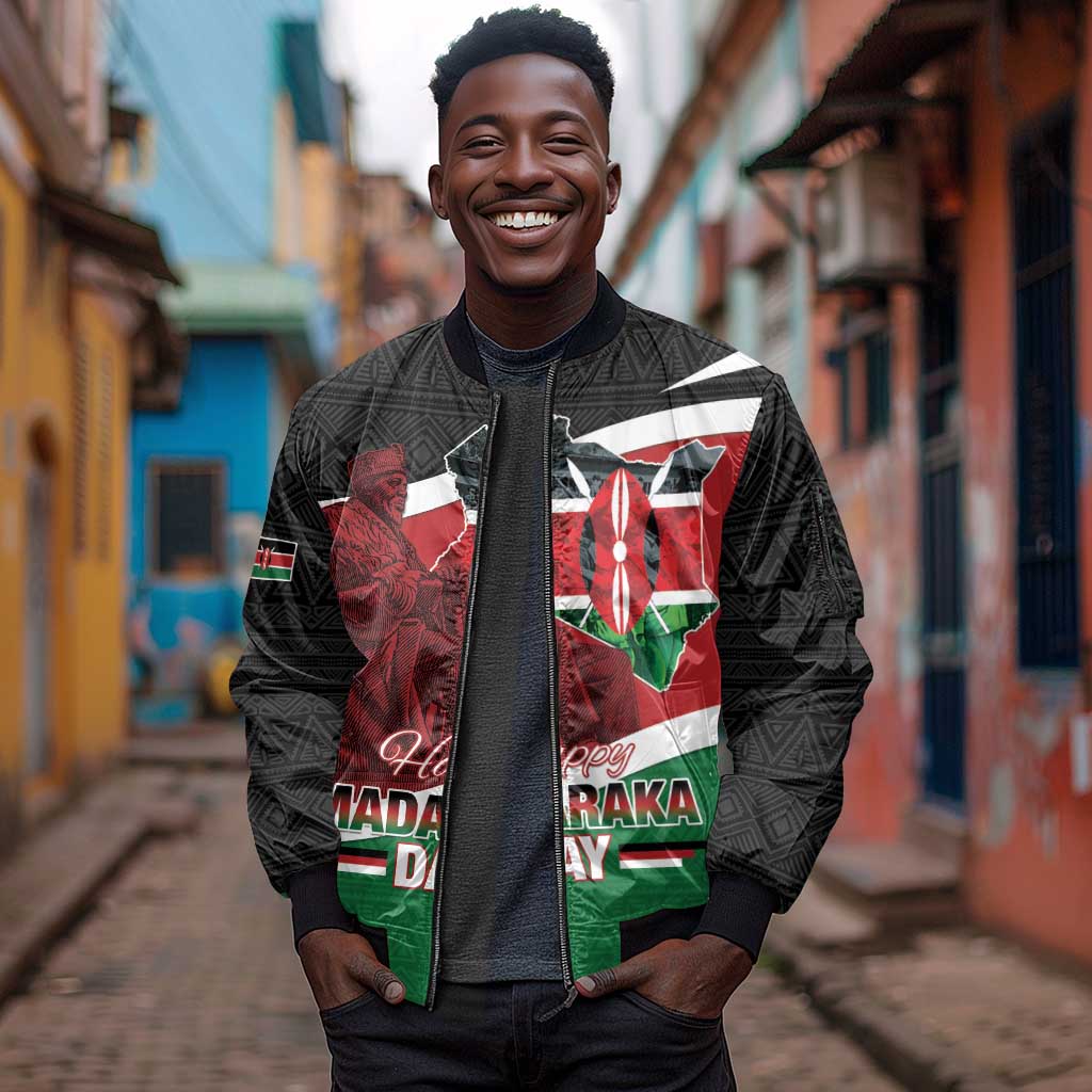 Kenya Madaraka Day Sleeve Zip Bomber Jacket Jomo Kenyatta With Map