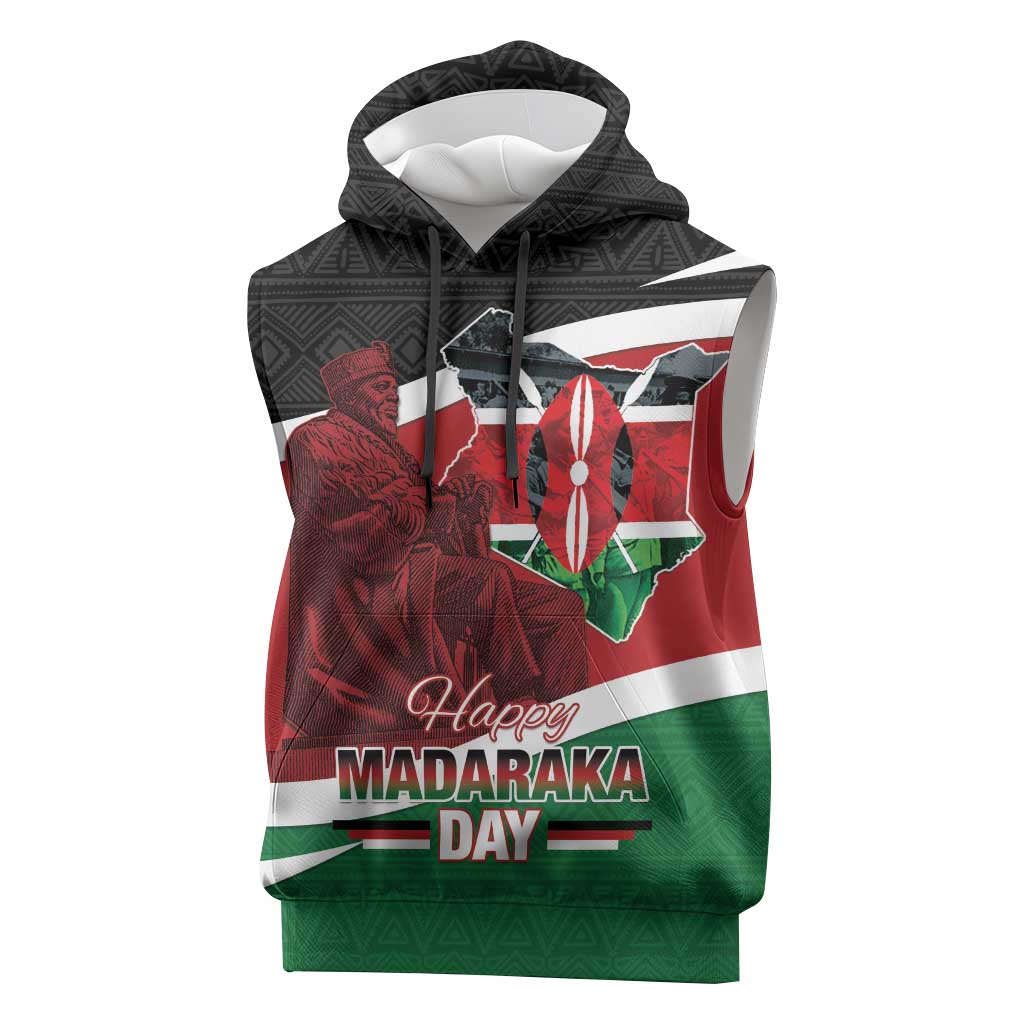 Kenya Madaraka Day Sleeveless Hoodie Jomo Kenyatta With Map - African Pride