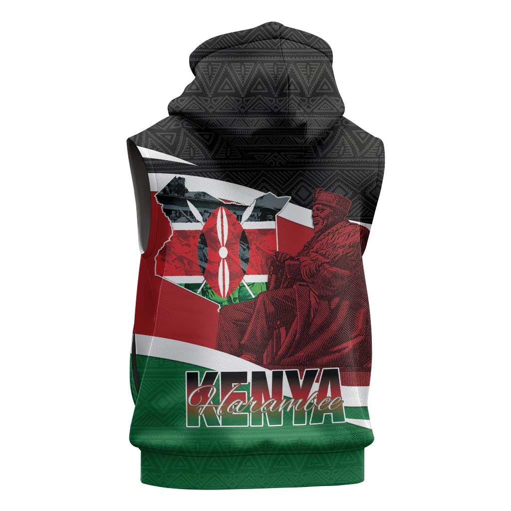 Kenya Madaraka Day Sleeveless Hoodie Jomo Kenyatta With Map - African Pride