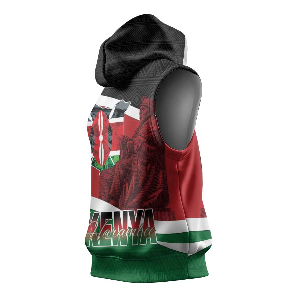 Kenya Madaraka Day Sleeveless Hoodie Jomo Kenyatta With Map - African Pride