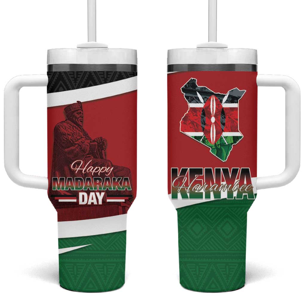 Kenya Madaraka Day Tumbler With Handle Jomo Kenyatta With Map