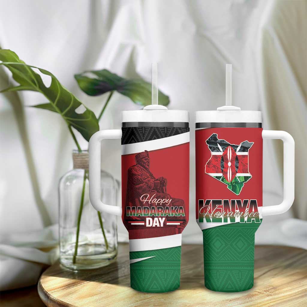Kenya Madaraka Day Tumbler With Handle Jomo Kenyatta With Map