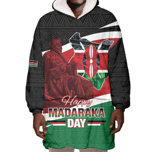 Kenya Madaraka Day Wearable Blanket Hoodie Jomo Kenyatta With Map