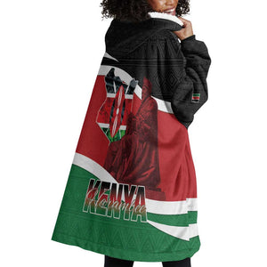 Kenya Madaraka Day Wearable Blanket Hoodie Jomo Kenyatta With Map