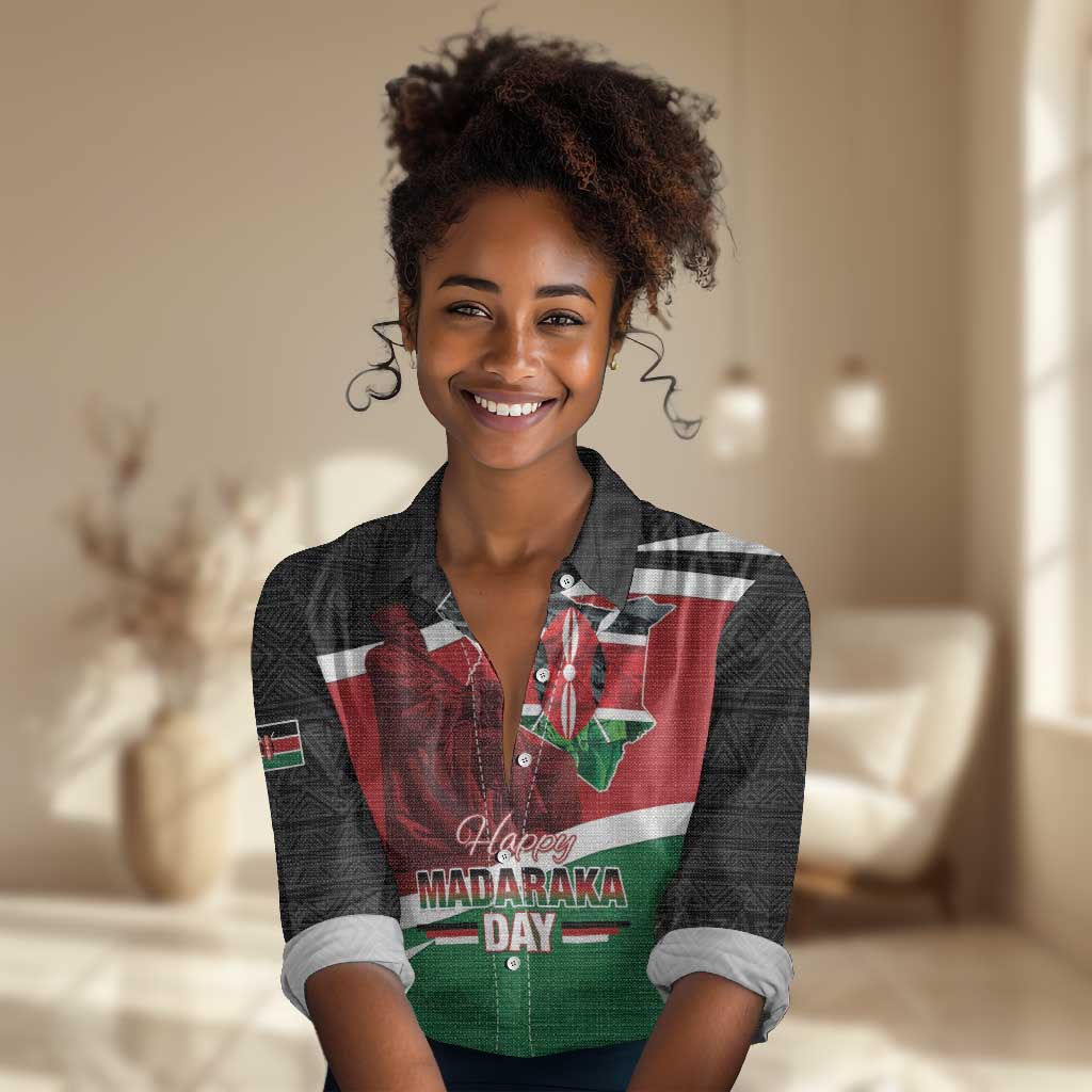 Kenya Madaraka Day Women Casual Shirt Jomo Kenyatta With Map