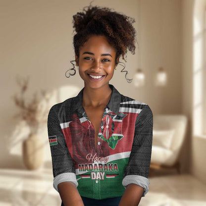 Kenya Madaraka Day Women Casual Shirt Jomo Kenyatta With Map