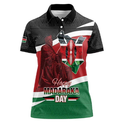 Kenya Madaraka Day Women Polo Shirt Jomo Kenyatta With Map