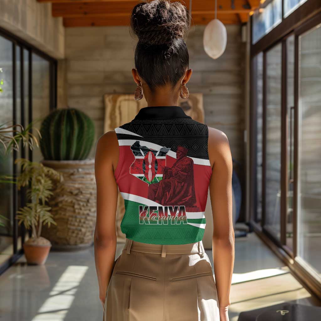 Kenya Madaraka Day Women Sleeveless Polo Shirt Jomo Kenyatta With Map