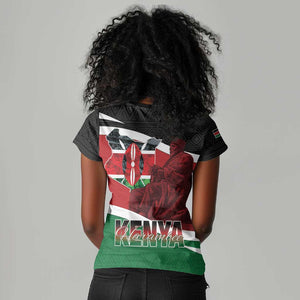 Kenya Madaraka Day Women V-Neck T-Shirt Jomo Kenyatta With Map