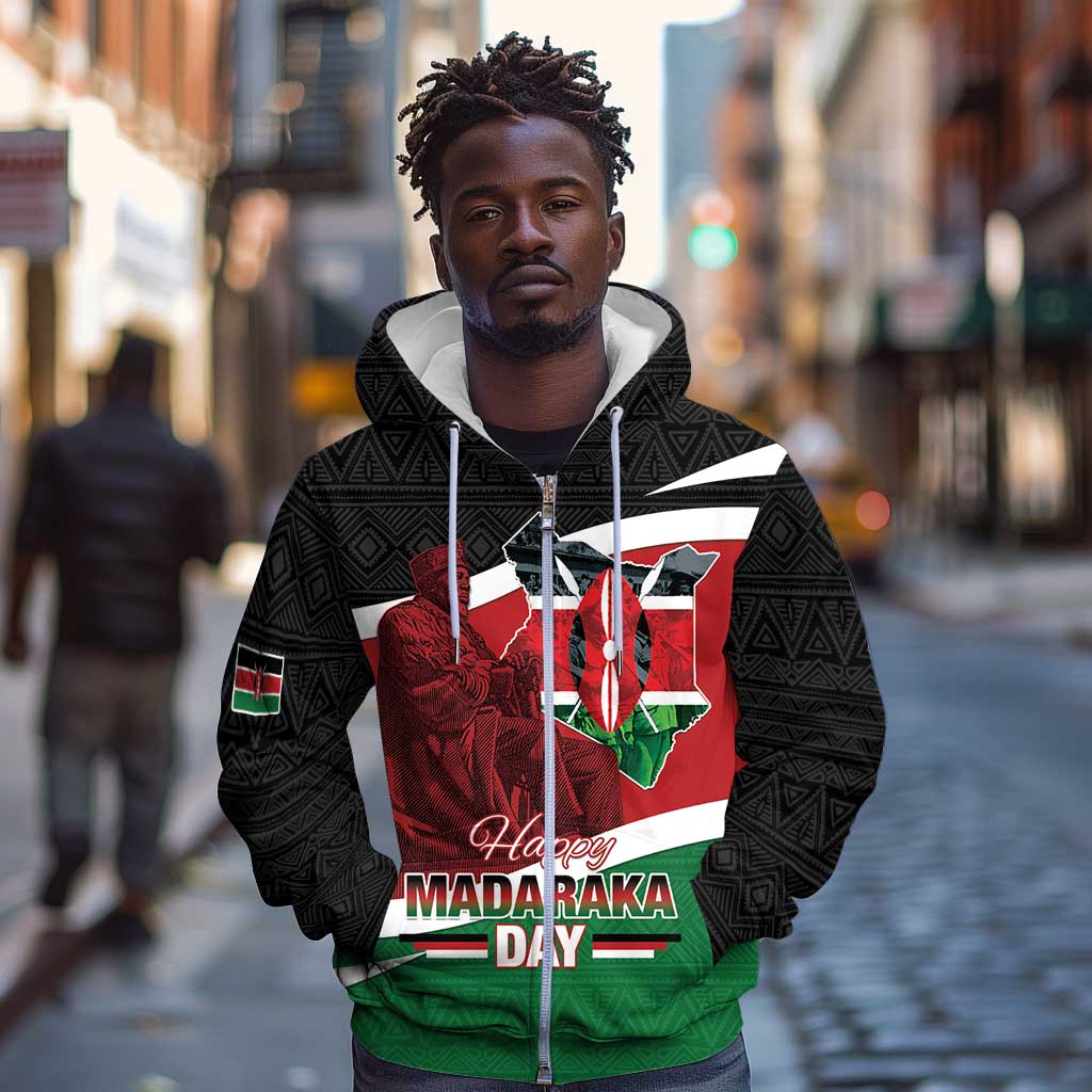 Kenya Madaraka Day Zip Hoodie Jomo Kenyatta With Map