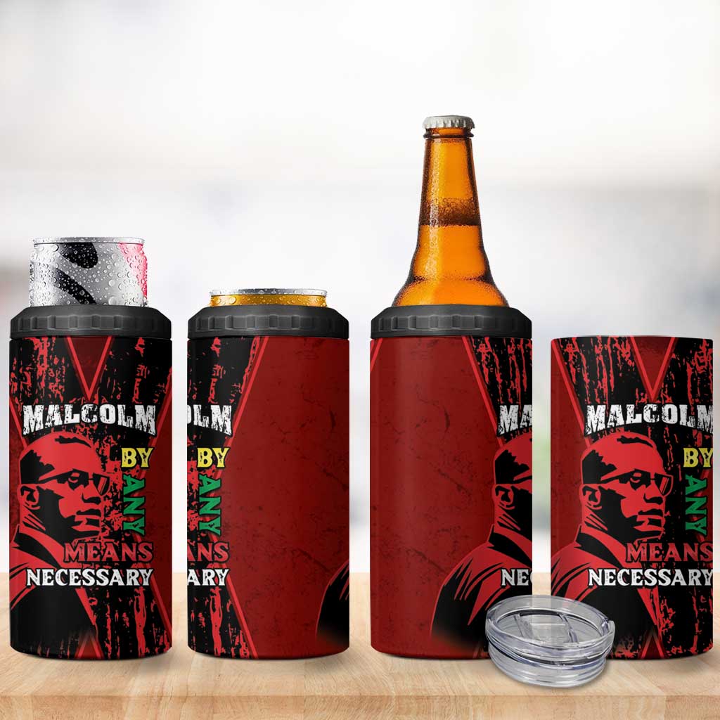 Malcolm X By Any Means Necessary 4 in 1 Can Cooler Tumbler Retro Style