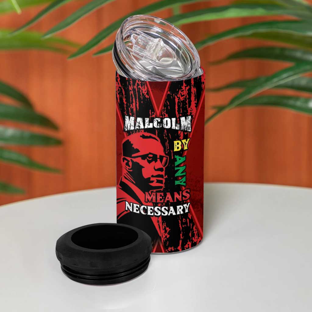 Malcolm X By Any Means Necessary 4 in 1 Can Cooler Tumbler Retro Style