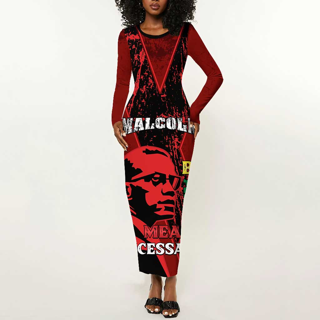 Malcolm X By Any Means Necessary Long Sleeve Bodycon Dress Retro Style LT15