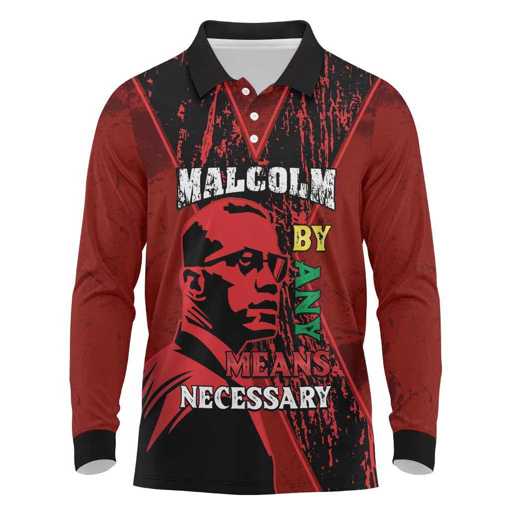 Malcolm X By Any Means Necessary Long Sleeve Polo Shirt Retro Style