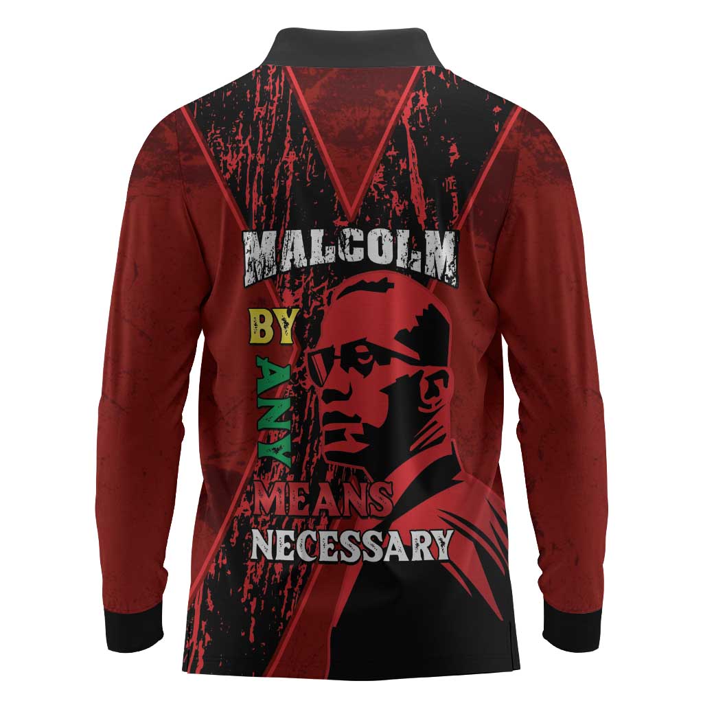 Malcolm X By Any Means Necessary Long Sleeve Polo Shirt Retro Style