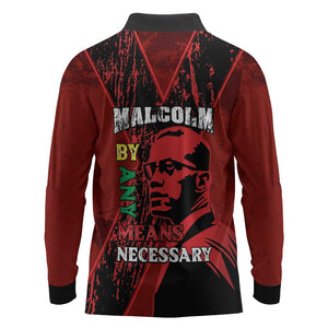 Malcolm X By Any Means Necessary Long Sleeve Polo Shirt Retro Style