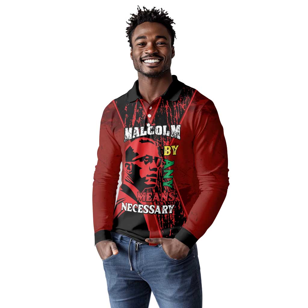 Malcolm X By Any Means Necessary Long Sleeve Polo Shirt Retro Style