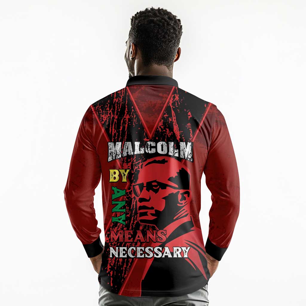 Malcolm X By Any Means Necessary Long Sleeve Polo Shirt Retro Style