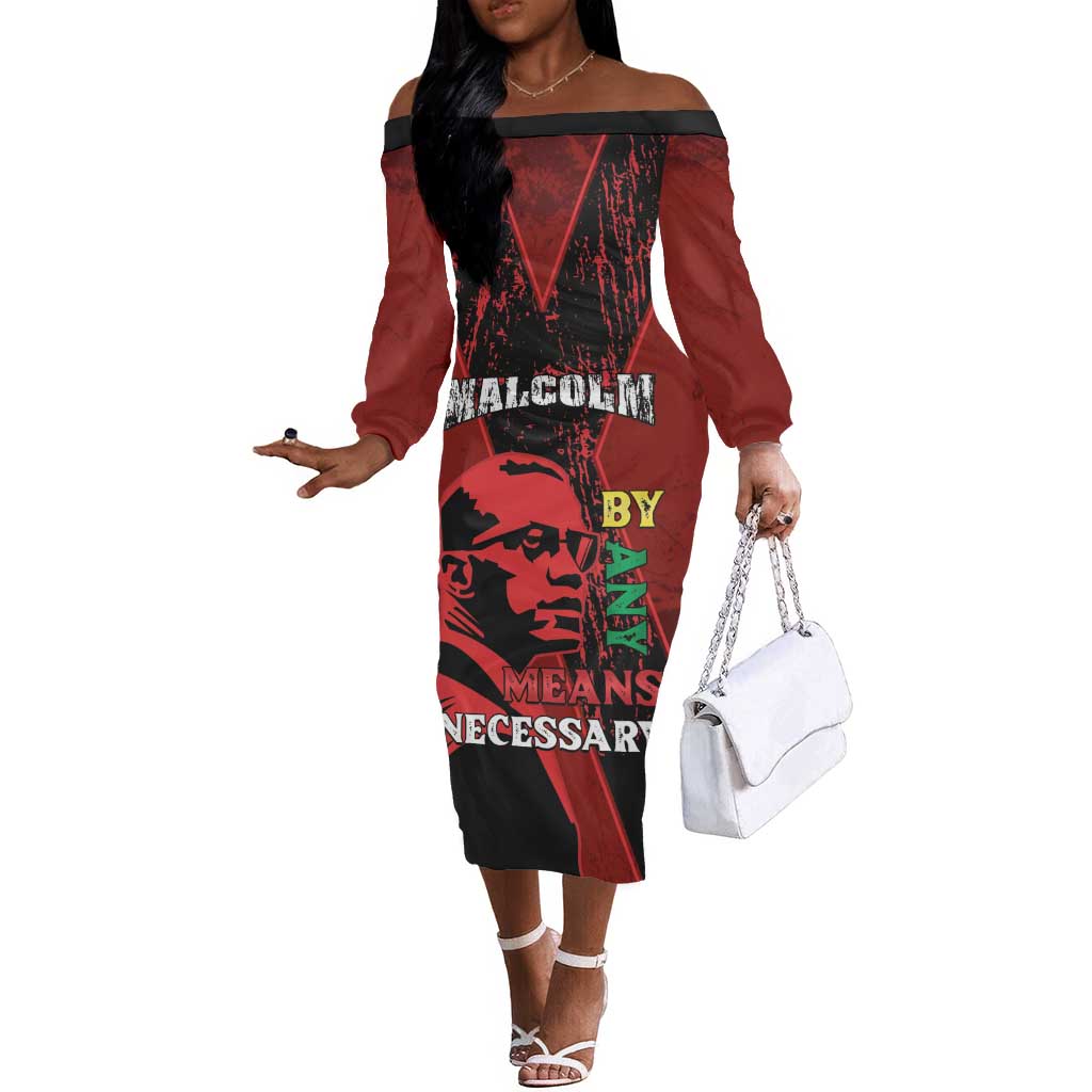 Malcolm X By Any Means Necessary Off The Shoulder Long Sleeve Dress Retro Style