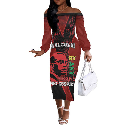 Malcolm X By Any Means Necessary Off The Shoulder Long Sleeve Dress Retro Style
