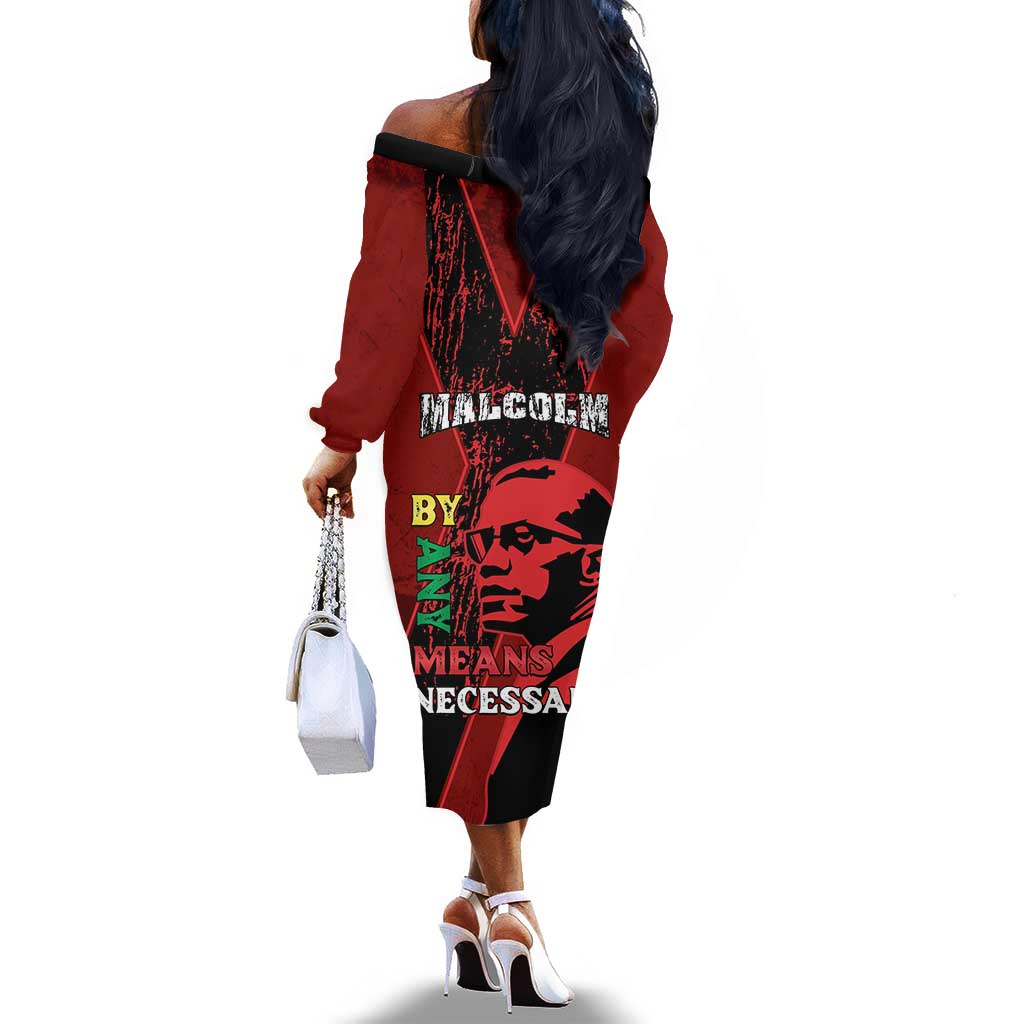 Malcolm X By Any Means Necessary Off The Shoulder Long Sleeve Dress Retro Style