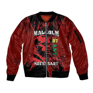 Malcolm X By Any Means Necessary Sleeve Zip Bomber Jacket Retro Style