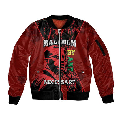 Malcolm X By Any Means Necessary Sleeve Zip Bomber Jacket Retro Style